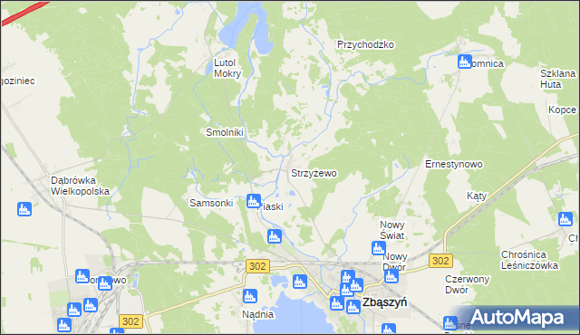 mapa Strzyżewo gmina Zbąszyń, Strzyżewo gmina Zbąszyń na mapie Targeo