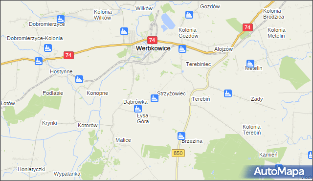 mapa Strzyżowiec gmina Werbkowice, Strzyżowiec gmina Werbkowice na mapie Targeo