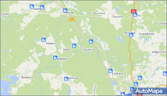 mapa Studnica gmina Miastko, Studnica gmina Miastko na mapie Targeo