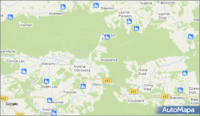 mapa Studzianka gmina Gizałki, Studzianka gmina Gizałki na mapie Targeo