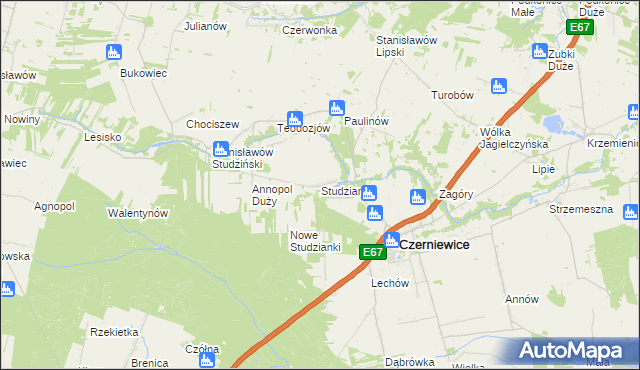 mapa Studzianki gmina Czerniewice, Studzianki gmina Czerniewice na mapie Targeo