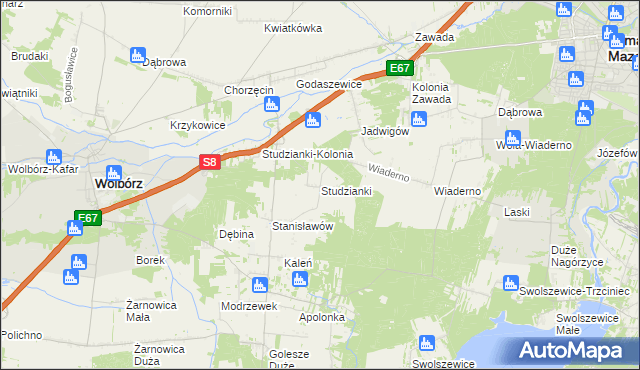 mapa Studzianki gmina Wolbórz, Studzianki gmina Wolbórz na mapie Targeo
