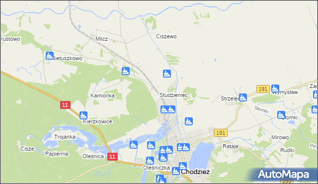 mapa Studzieniec gmina Chodzież, Studzieniec gmina Chodzież na mapie Targeo