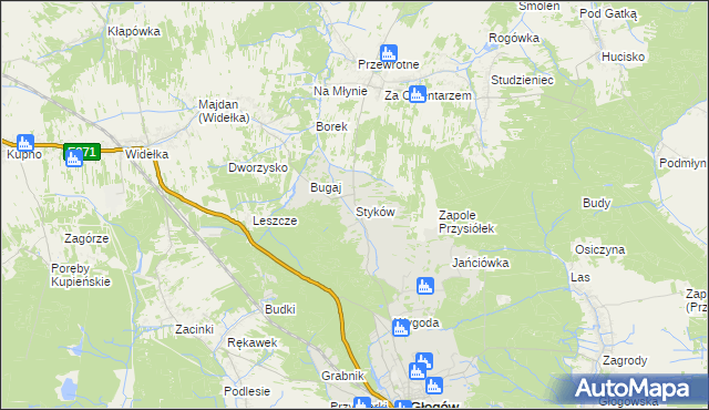 mapa Styków gmina Głogów Małopolski, Styków gmina Głogów Małopolski na mapie Targeo