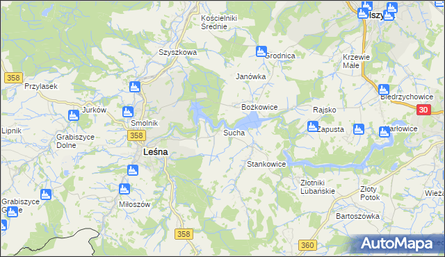 mapa Sucha gmina Leśna, Sucha gmina Leśna na mapie Targeo