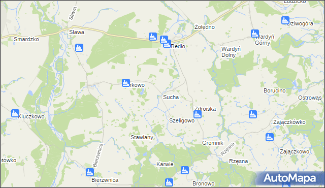 mapa Sucha gmina Połczyn-Zdrój, Sucha gmina Połczyn-Zdrój na mapie Targeo