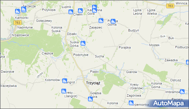 mapa Sucha gmina Trzyciąż, Sucha gmina Trzyciąż na mapie Targeo