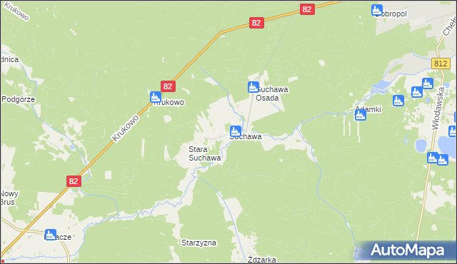 mapa Suchawa gmina Wyryki, Suchawa gmina Wyryki na mapie Targeo