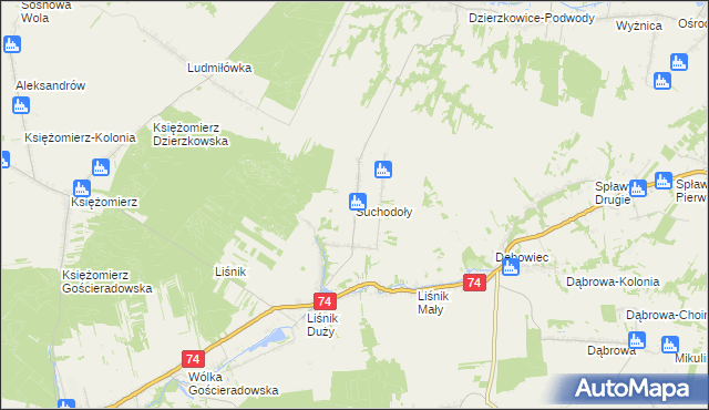 mapa Suchodoły gmina Gościeradów, Suchodoły gmina Gościeradów na mapie Targeo