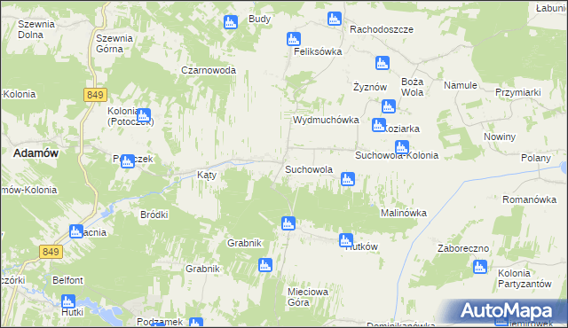 mapa Suchowola gmina Adamów, Suchowola gmina Adamów na mapie Targeo