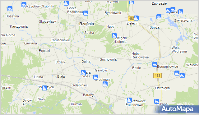 mapa Suchowola gmina Rząśnia, Suchowola gmina Rząśnia na mapie Targeo