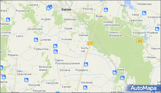 mapa Suchy Las gmina Babiak, Suchy Las gmina Babiak na mapie Targeo