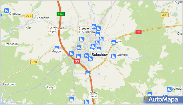 mapa Sulechów powiat zielonogórski, Sulechów powiat zielonogórski na mapie Targeo
