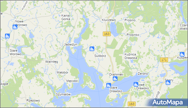 mapa Sulibórz gmina Czaplinek, Sulibórz gmina Czaplinek na mapie Targeo