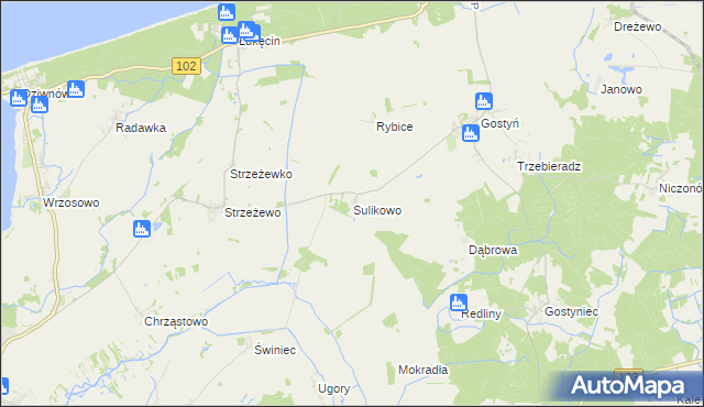 mapa Sulikowo gmina Świerzno, Sulikowo gmina Świerzno na mapie Targeo