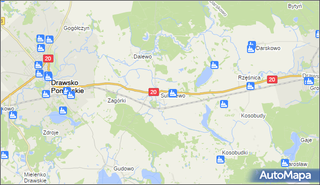 mapa Suliszewo gmina Drawsko Pomorskie, Suliszewo gmina Drawsko Pomorskie na mapie Targeo