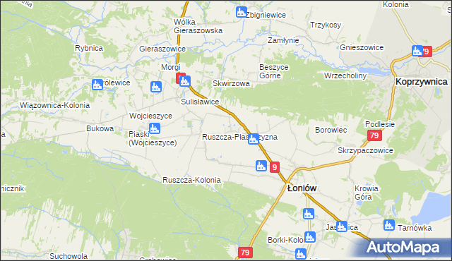 mapa Suliszów gmina Łoniów, Suliszów gmina Łoniów na mapie Targeo