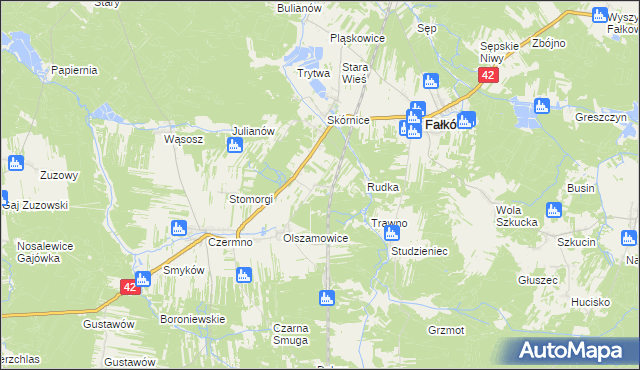 mapa Sułków gmina Fałków, Sułków gmina Fałków na mapie Targeo