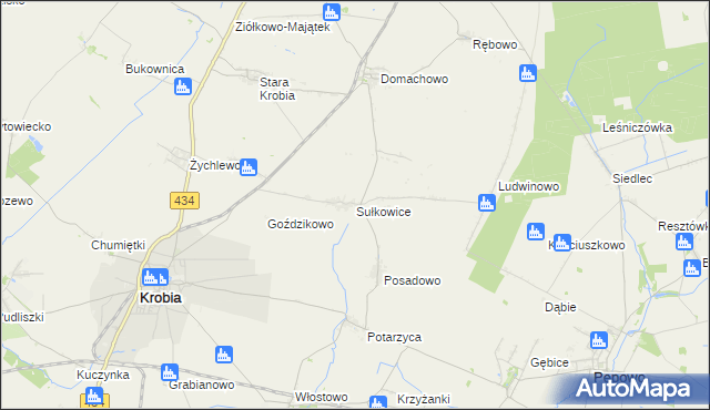 mapa Sułkowice gmina Krobia, Sułkowice gmina Krobia na mapie Targeo