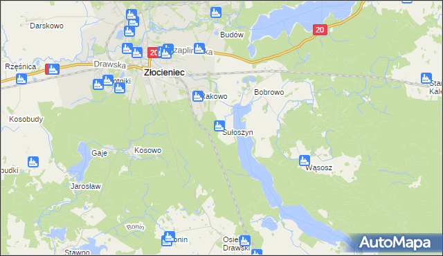 mapa Sułoszyn gmina Złocieniec, Sułoszyn gmina Złocieniec na mapie Targeo