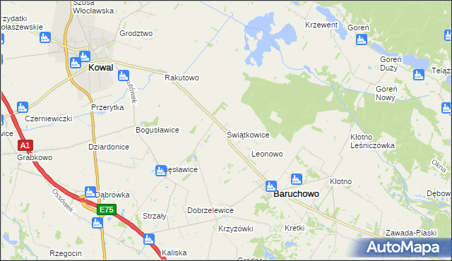 mapa Świątkowice gmina Baruchowo, Świątkowice gmina Baruchowo na mapie Targeo