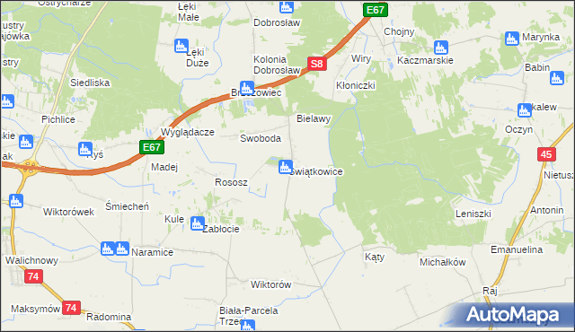 mapa Świątkowice gmina Lututów, Świątkowice gmina Lututów na mapie Targeo