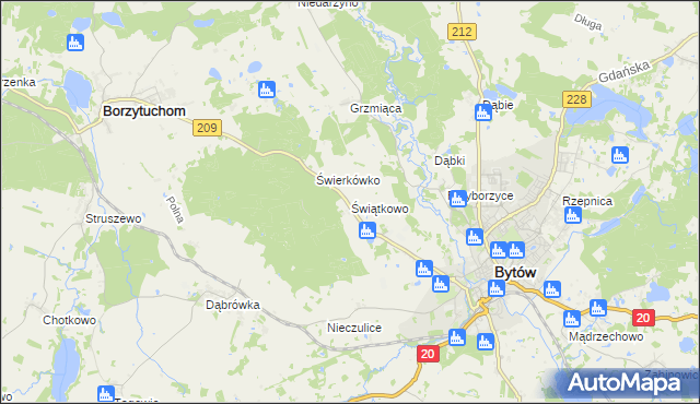 mapa Świątkowo gmina Bytów, Świątkowo gmina Bytów na mapie Targeo