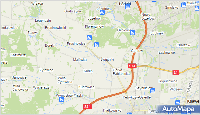 mapa Świątniki gmina Pabianice, Świątniki gmina Pabianice na mapie Targeo