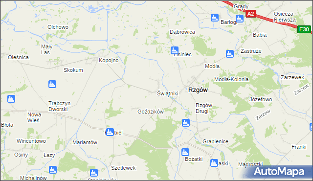 mapa Świątniki gmina Rzgów, Świątniki gmina Rzgów na mapie Targeo