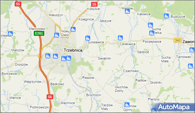 mapa Świątniki gmina Trzebnica, Świątniki gmina Trzebnica na mapie Targeo