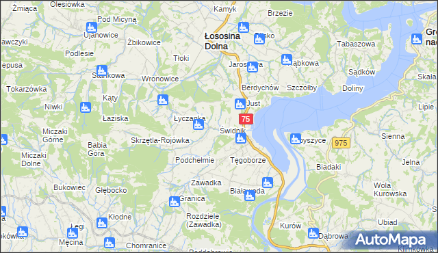 mapa Świdnik gmina Łososina Dolna, Świdnik gmina Łososina Dolna na mapie Targeo