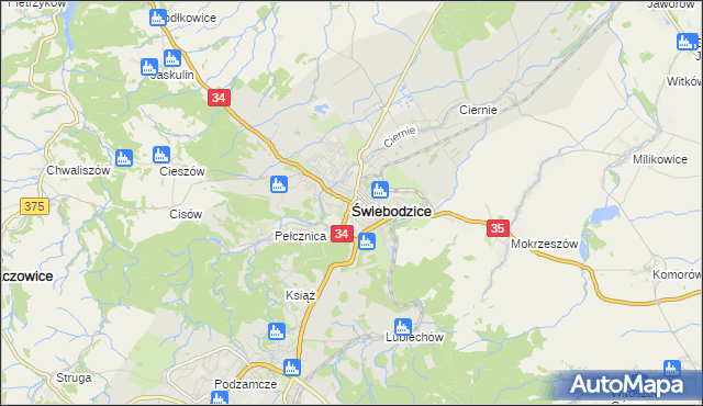 mapa Świebodzice, Świebodzice na mapie Targeo