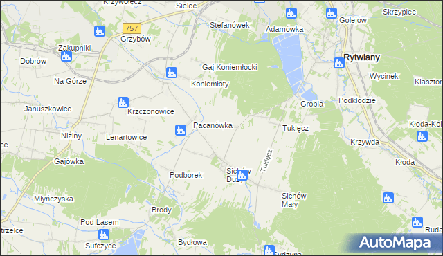 mapa Święcica gmina Rytwiany, Święcica gmina Rytwiany na mapie Targeo