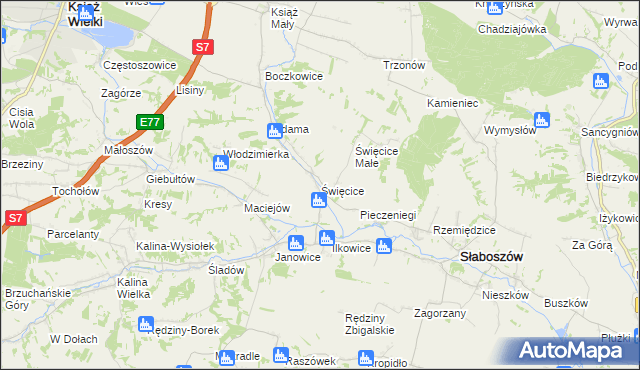 mapa Święcice gmina Słaboszów, Święcice gmina Słaboszów na mapie Targeo