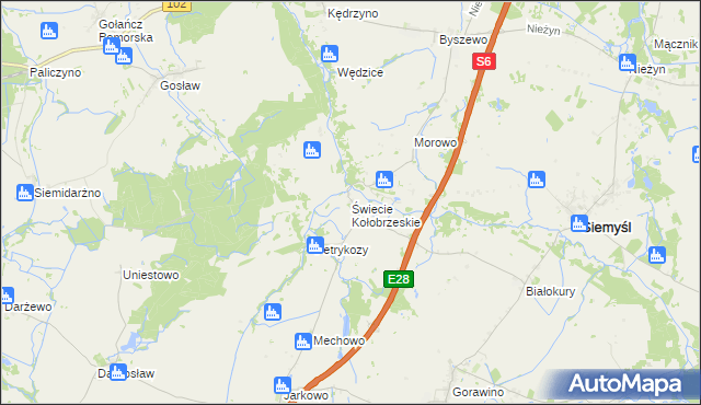 mapa Świecie Kołobrzeskie, Świecie Kołobrzeskie na mapie Targeo