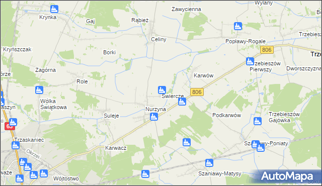 mapa Świercze gmina Trzebieszów, Świercze gmina Trzebieszów na mapie Targeo