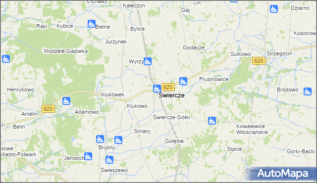 mapa Świercze powiat pułtuski, Świercze powiat pułtuski na mapie Targeo