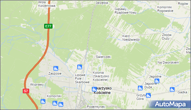 mapa Świerczek gmina Skarżysko Kościelne, Świerczek gmina Skarżysko Kościelne na mapie Targeo
