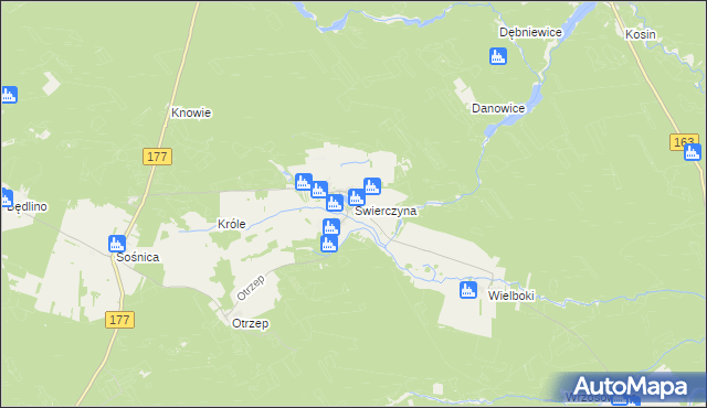 mapa Świerczyna gmina Wierzchowo, Świerczyna gmina Wierzchowo na mapie Targeo