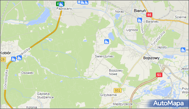 mapa Świerczyniec gmina Bojszowy, Świerczyniec gmina Bojszowy na mapie Targeo