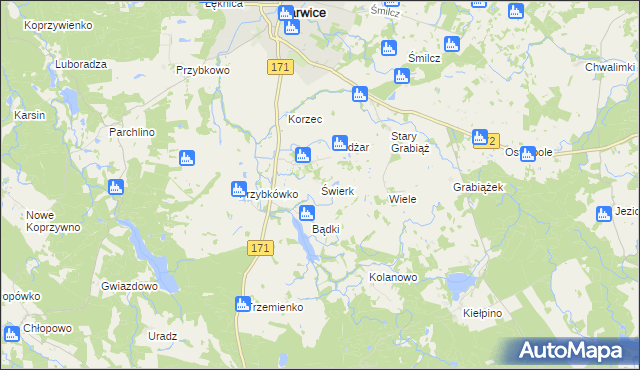 mapa Świerk gmina Barwice, Świerk gmina Barwice na mapie Targeo