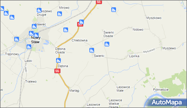 mapa Świerki gmina Nowy Staw, Świerki gmina Nowy Staw na mapie Targeo