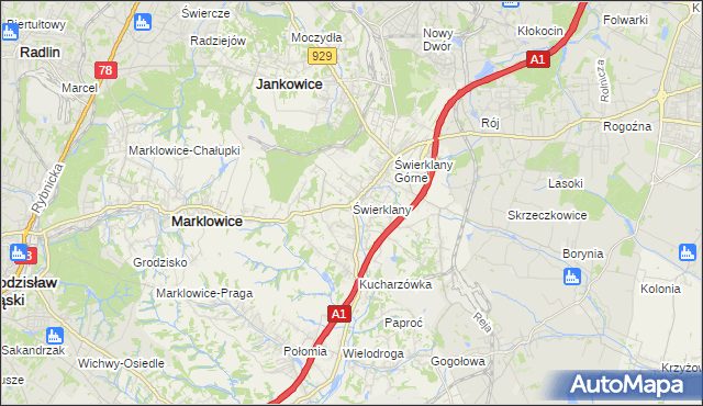 mapa Świerklany, Świerklany na mapie Targeo