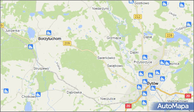 mapa Świerkówko gmina Bytów, Świerkówko gmina Bytów na mapie Targeo