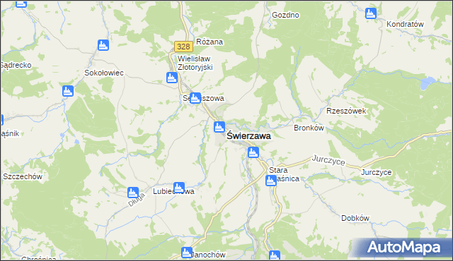 mapa Świerzawa, Świerzawa na mapie Targeo