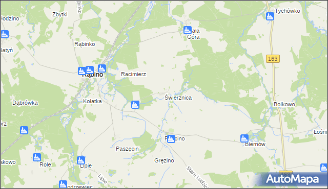 mapa Świerznica gmina Rąbino, Świerznica gmina Rąbino na mapie Targeo