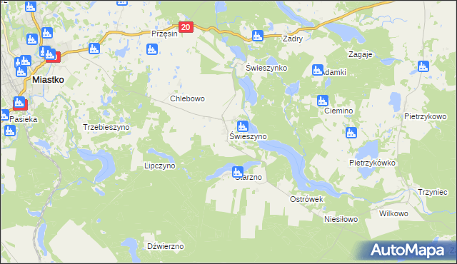 mapa Świeszyno gmina Miastko, Świeszyno gmina Miastko na mapie Targeo