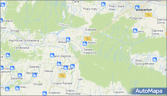 mapa Święta Katarzyna gmina Bodzentyn, Święta Katarzyna gmina Bodzentyn na mapie Targeo