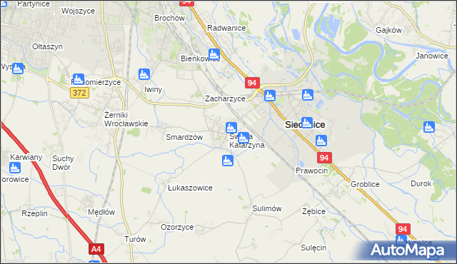 mapa Święta Katarzyna gmina Siechnice, Święta Katarzyna gmina Siechnice na mapie Targeo