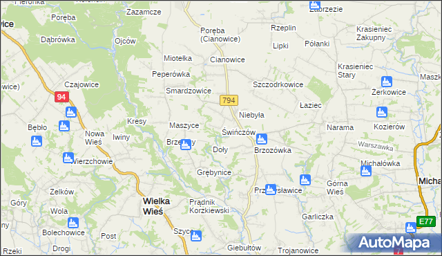 mapa Świńczów, Świńczów na mapie Targeo